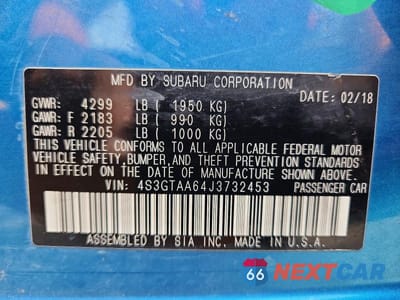 Zdjęcie 12 z 12 samochodu: 2018 SUBARU IMPREZA VIN:4S3GTAA64J3732453 - miniatura
