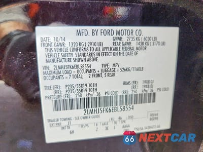 Zdjęcie 14 z 14 samochodu: 2014 LINCOLN MKT VIN:2LMHJ5FK6EBL58554 - miniatura