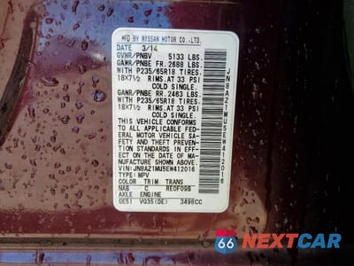 Zdjęcie 14 z 14 samochodu: 2014 NISSAN MURANO SL VIN:JN8AZ1MU5EW412016 - miniatura