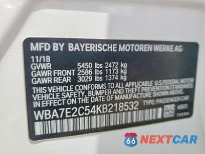 Zdjęcie 12 z 12 samochodu: 2019 BMW 740 I VIN:WBA7E2C54KB218532 - miniatura
