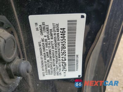 Zdjęcie 12 z 12 samochodu: 2008 HONDA CIVIC LX VIN:2HGFG12678H554464 - miniatura
