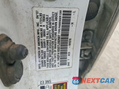 Zdjęcie 12 z 12 samochodu: 2007 HONDA CIVIC LX VIN:1HGFA16507L092687 - miniatura