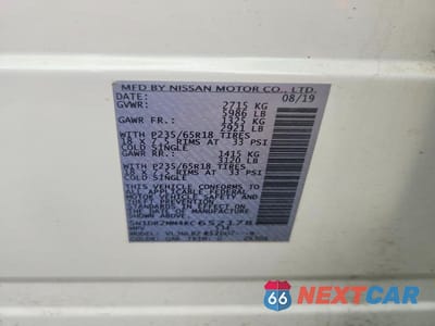 Zdjęcie 12 z 12 samochodu: 2019 NISSAN PATHFINDER S VIN:5N1DR2MM4KC652178 - miniatura