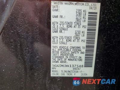 Zdjęcie 14 z 14 samochodu: 2019 NISSAN MURANO SL VIN:5N1AZ2MS3KN137548 - miniatura