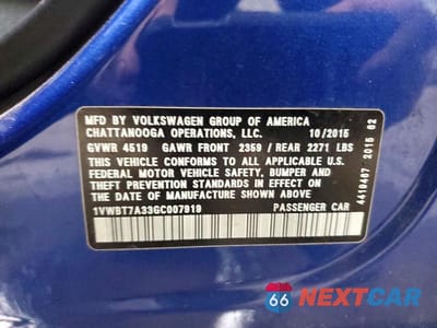 Zdjęcie 12 z 12 samochodu: 2016 VOLKSWAGEN PASSAT SE VIN:1VWBT7A33GC007919 - miniatura