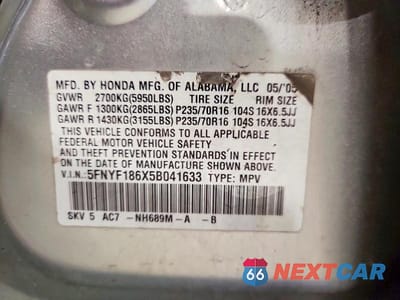 Zdjęcie 14 z 14 samochodu: 2005 HONDA PILOT EXL VIN:5FNYF186X5B041633 - miniatura