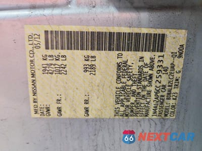Zdjęcie 12 z 12 samochodu: 2012 NISSAN ALTIMA 2.5 VIN:1N4AL2AP6CC259331 - miniatura