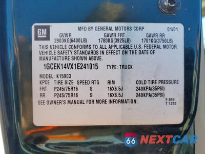 Zdjęcie 12 z 12 samochodu: 2001 CHEVROLET SILVERADO K1500 VIN:1GCEK14VX1E241015 - miniatura