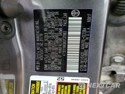 Zdjęcie 12 z 12 samochodu: 2019 TOYOTA CAMRY SE VIN:4T1B11HK0KU737983 - miniatura