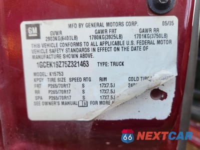 Zdjęcie 13 z 13 samochodu: 2005 CHEVROLET SILVERADO K1500 VIN:1GCEK19Z75Z321463 - miniatura
