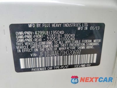 Zdjęcie 12 z 12 samochodu: 2013 SUBARU IMPREZA VIN:JF1GJAA67DH020697 - miniatura