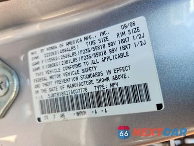 Zdjęcie 13 z 13 samochodu: 2007 ACURA RDX TECHNOLOGY VIN:5J8TB18527A007776 - miniatura