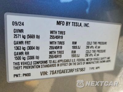 Zdjęcie 14 z 14 samochodu: 2024 TESLA MODEL Y VIN:7SAYGAEE3RF197983 - miniatura