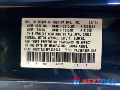 Zdjęcie 12 z 12 samochodu: 2015 HONDA ACCORD EX VIN:1HGCT1A79FA001433 - miniatura