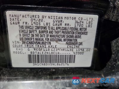 Zdjęcie 12 z 12 samochodu: 2022 NISSAN VERSA S VIN:3N1CN8DV5NL862176 - miniatura