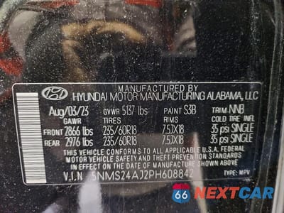 Zdjęcie 13 z 13 samochodu: 2023 HYUNDAI SANTA FE SEL VIN:5NMS24AJ2PH608842 - miniatura