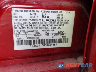 Zdjęcie 12 z 12 samochodu: 2003 NISSAN ALTIMA 2.5 VIN:1N4AL11D83C254681 - miniatura