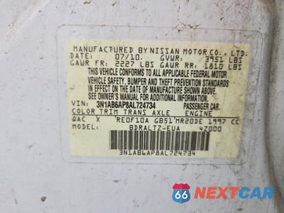 Zdjęcie 13 z 13 samochodu: 2010 NISSAN SENTRA 2.0 VIN:3N1AB6AP8AL724734 - miniatura