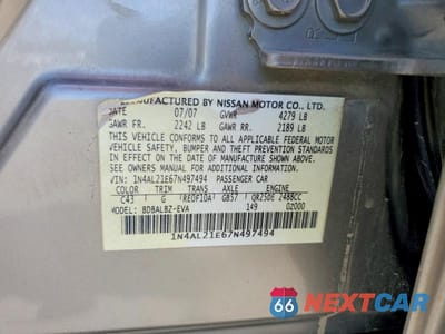 Zdjęcie 13 z 13 samochodu: 2007 NISSAN ALTIMA 2.5 VIN:1N4AL21E67N497494 - miniatura