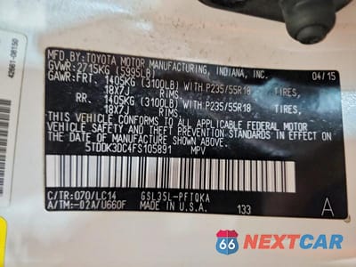 Zdjęcie 13 z 13 samochodu: 2015 TOYOTA SIENNA XLE 7-PASSENGER VIN:5TDDK3DC4FS105891 - miniatura