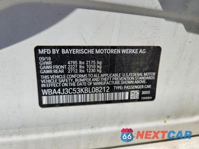 Zdjęcie 12 z 12 samochodu: 2019 BMW 430XI GRAN COUPE VIN:WBA4J3C53KBL08212 - miniatura