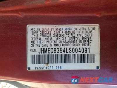 Zdjęcie 13 z 13 samochodu: 1990 HONDA CIVIC LX VIN:JHMED8354LS004091 - miniatura