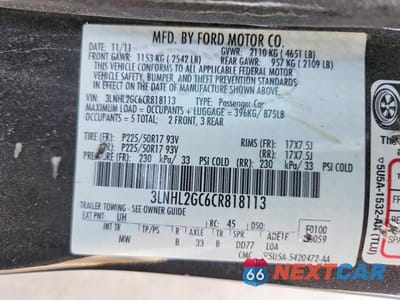 Zdjęcie 12 z 12 samochodu: 2012 LINCOLN MKZ VIN:3LNHL2GC6CR818113 - miniatura