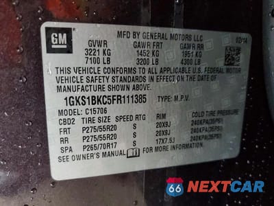 Zdjęcie 13 z 13 samochodu: 2015 GMC YUKON SLT VIN:1GKS1BKC5FR111385 - miniatura