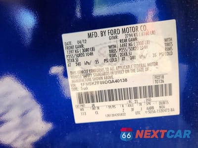 Zdjęcie 12 z 12 samochodu: 2013 FORD EXPLORER LIMITED VIN:1FM5K7F89DGA40138 - miniatura