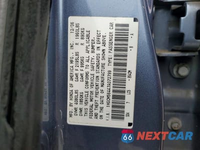 Zdjęcie 12 z 12 samochodu: 2007 HONDA ACCORD LX VIN:1HGCM56447A072799 - miniatura