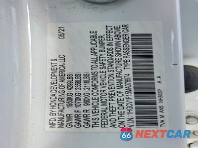 Zdjęcie 13 z 13 samochodu: 2021 HONDA ACCORD LX VIN:1HGCV1F15MA078974 - miniatura