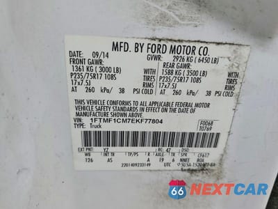 Zdjęcie 12 z 12 samochodu: 2014 FORD F150 VIN:1FTMF1CM7EKF77804 - miniatura