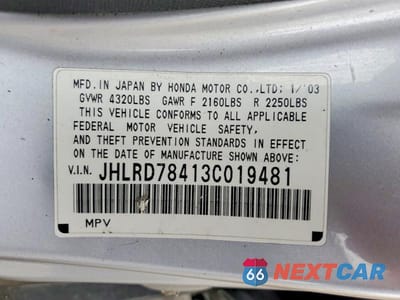 Zdjęcie 14 z 14 samochodu: 2003 HONDA CR-V LX VIN:JHLRD78413C019481 - miniatura
