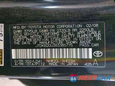 Zdjęcie 12 z 12 samochodu: 2008 TOYOTA PRIUS BASE VIN:JTDKB20U383385775 - miniatura