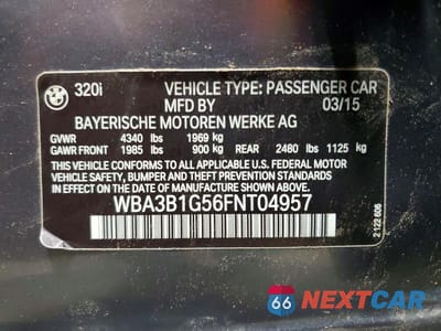 Zdjęcie 12 z 12 samochodu: 2015 BMW 320 I VIN:WBA3B1G56FNT04957 - miniatura