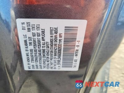 Zdjęcie 13 z 13 samochodu: 2016 HONDA ODYSSEY EXL VIN:5FNRL5H66GB063930 - miniatura