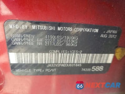 Zdjęcie 12 z 12 samochodu: 2013 MITSUBISHI LANCER SE VIN:JA32V2FW2DU601845 - miniatura