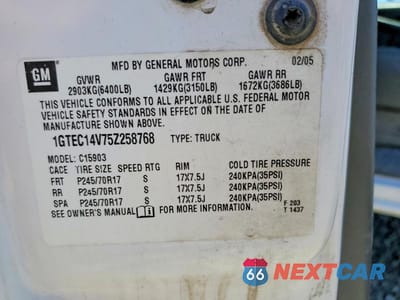 Zdjęcie 12 z 12 samochodu: 2005 GMC NEW SIERRA C1500 VIN:1GTEC14V75Z258768 - miniatura