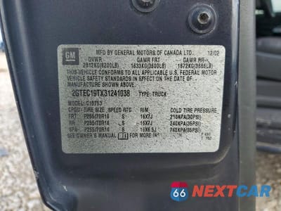 Zdjęcie 12 z 12 samochodu: 2003 GMC NEW SIERRA C1500 VIN:2GTEC19TX31241038 - miniatura