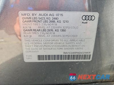 Zdjęcie 13 z 13 samochodu: 2016 AUDI Q5 PREMIUM VIN:WA1C2AFP9GA029805 - miniatura