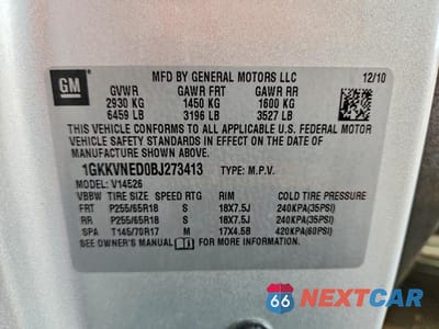 Zdjęcie 13 z 13 samochodu: 2011 GMC ACADIA SLE VIN:1GKKVNED0BJ273413 - miniatura