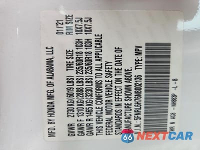 Zdjęcie 13 z 13 samochodu: 2022 HONDA ODYSSEY EXL VIN:5FNRL6H76NB002136 - miniatura