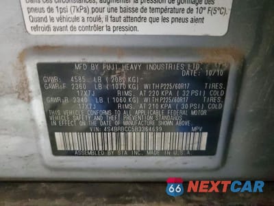 Zdjęcie 12 z 12 samochodu: 2011 SUBARU OUTBACK 2.5I PREMIUM VIN:4S4BRBCC5B3364699 - miniatura