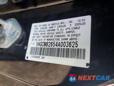 Zdjęcie 12 z 12 samochodu: 2004 HONDA ACCORD EX VIN:1HGCM82654A003625 - miniatura