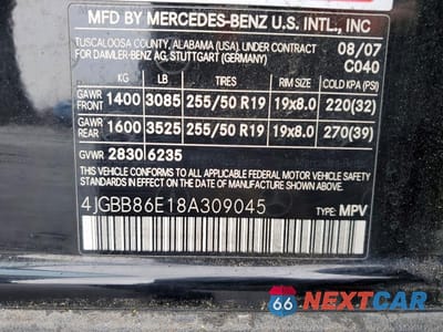 Zdjęcie 12 z 12 samochodu: 2008 MERCEDES-BENZ ML 350 VIN:4JGBB86E18A309045 - miniatura
