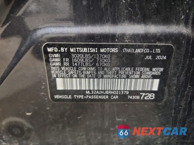 Zdjęcie 13 z 13 samochodu: 2024 MITSUBISHI MIRAGE ES VIN:ML32AUHJ6RH021379 - miniatura