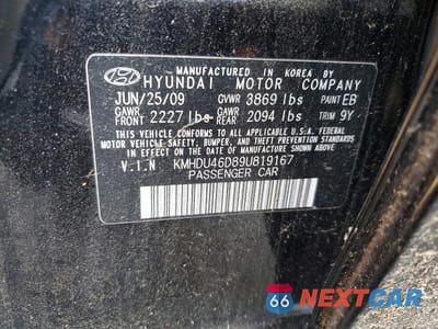 Zdjęcie 12 z 12 samochodu: 2009 HYUNDAI ELANTRA VIN:KMHDU46D89U819167 - miniatura