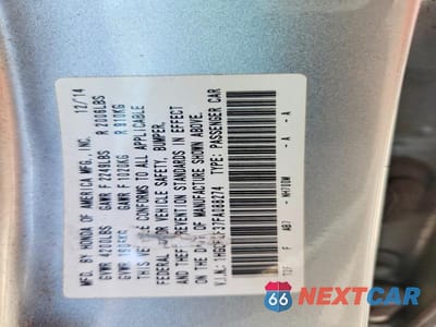Zdjęcie 12 z 12 samochodu: 2015 HONDA ACCORD LX VIN:1HGCR2F37FA088274 - miniatura