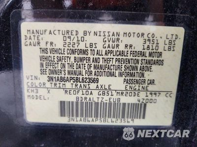 Zdjęcie 13 z 13 samochodu: 2011 NISSAN SENTRA 2.0 VIN:3N1AB6AP5BL623569 - miniatura