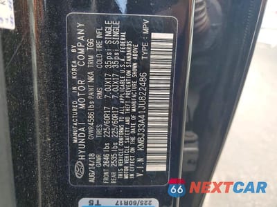 Zdjęcie 13 z 13 samochodu: 2018 HYUNDAI TUCSON SEL VIN:KM8J33A41JU822486 - miniatura